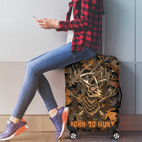 Deer Hunting Skull Luggage Cover Autumn Leaves Rustic Brown and Orange Tones