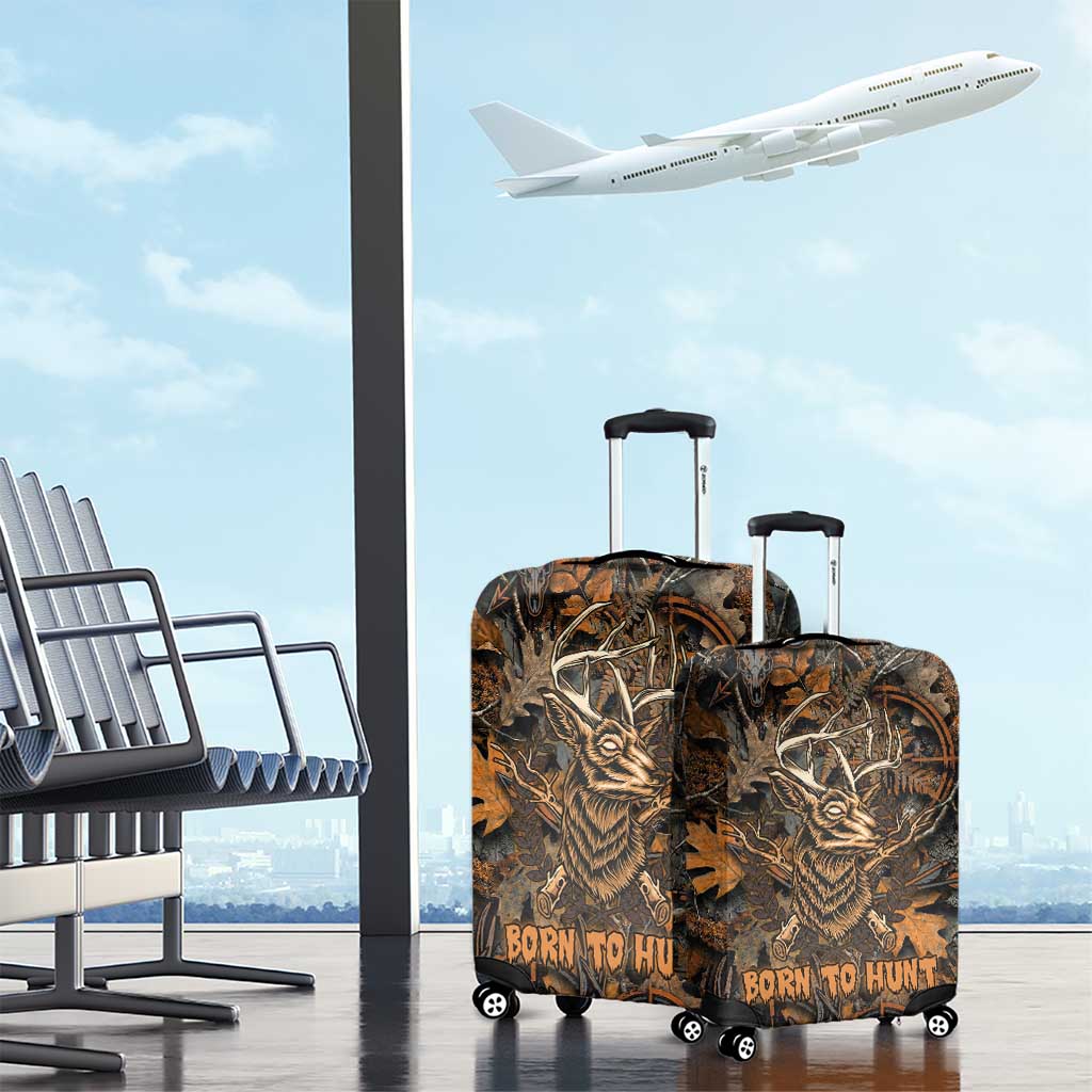 Deer Hunting Skull Luggage Cover Autumn Leaves Rustic Brown and Orange Tones