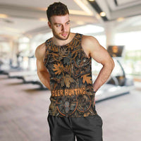 Deer Hunting Skull Men Tank Top Autumn Leaves Rustic Brown and Orange Tones