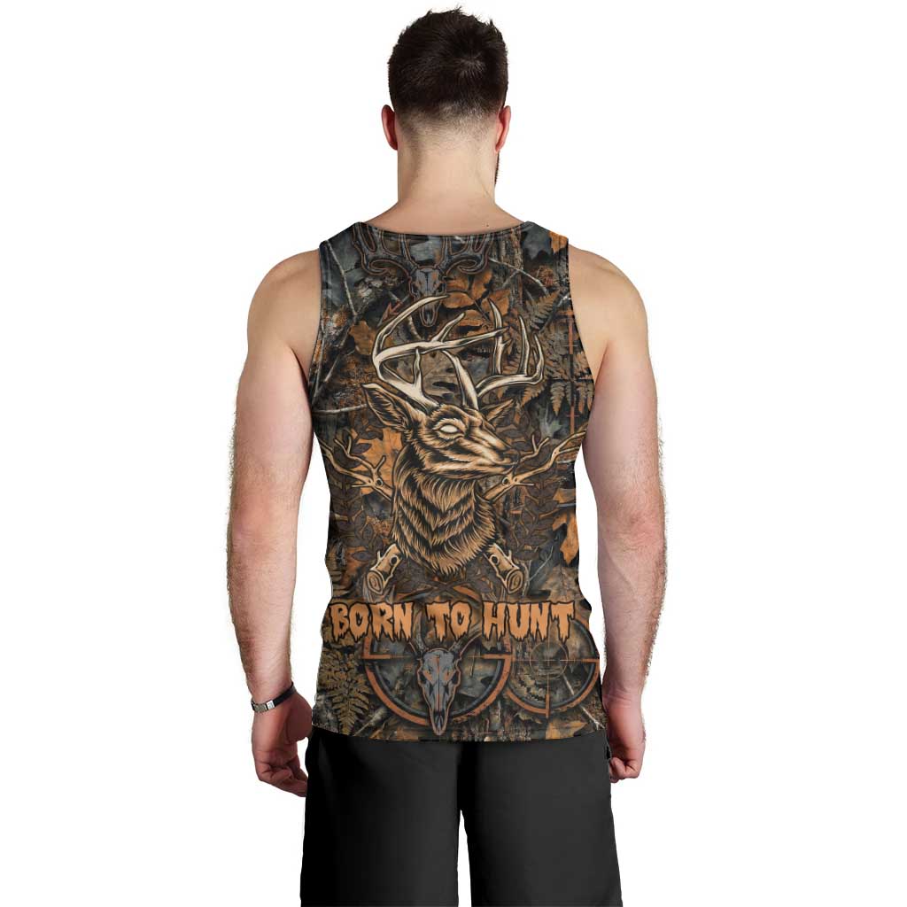 Deer Hunting Skull Men Tank Top Autumn Leaves Rustic Brown and Orange Tones