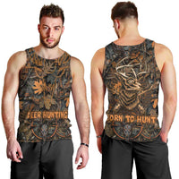 Deer Hunting Skull Men Tank Top Autumn Leaves Rustic Brown and Orange Tones