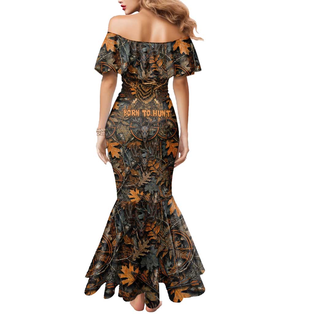 Deer Hunting Skull Mermaid Dress Autumn Leaves Rustic Brown and Orange Tones