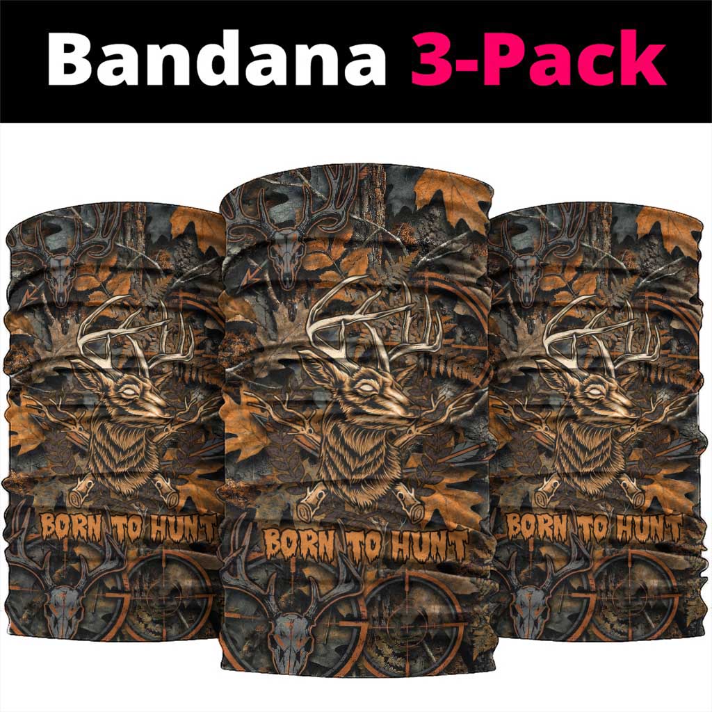 Deer Hunting Skull Neck Gaiter Autumn Leaves Rustic Brown and Orange Tones