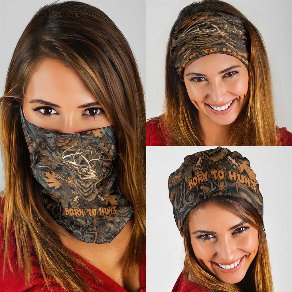 Deer Hunting Skull Neck Gaiter Autumn Leaves Rustic Brown and Orange Tones