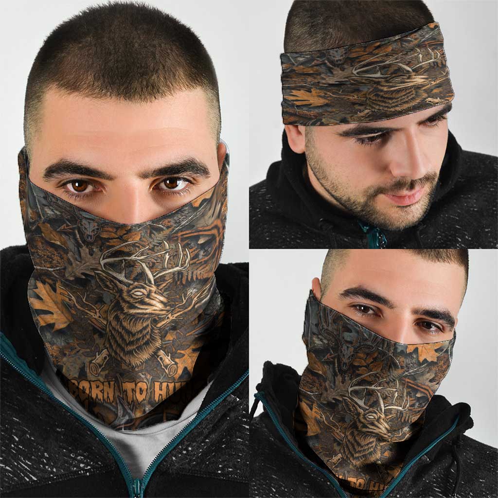 Deer Hunting Skull Neck Gaiter Autumn Leaves Rustic Brown and Orange Tones