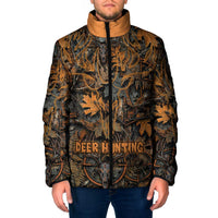 Deer Hunting Skull Padded Jacket Autumn Leaves Rustic Brown and Orange Tones