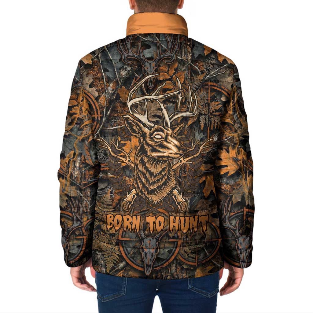 Deer Hunting Skull Padded Jacket Autumn Leaves Rustic Brown and Orange Tones