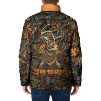 Deer Hunting Skull Padded Jacket Autumn Leaves Rustic Brown and Orange Tones