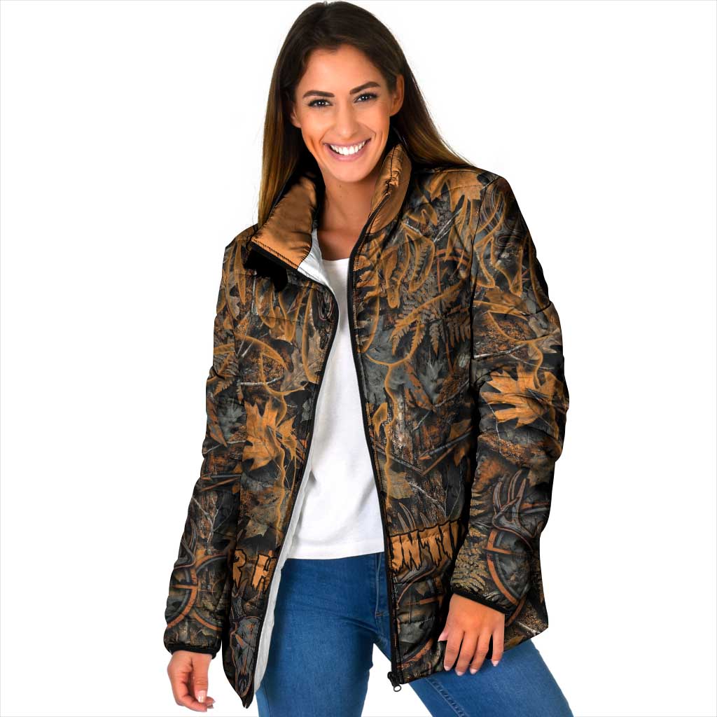 Deer Hunting Skull Padded Jacket Autumn Leaves Rustic Brown and Orange Tones
