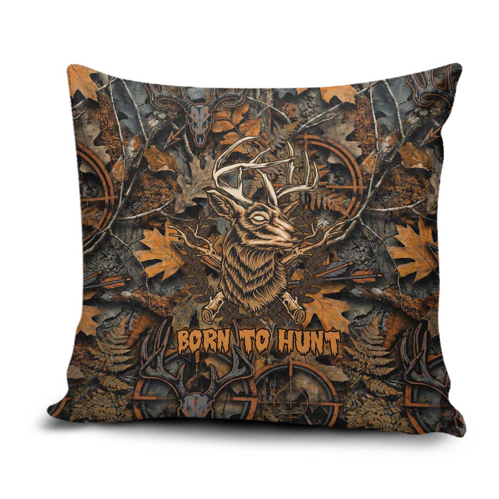 Deer Hunting Skull Pillow Cover Autumn Leaves Rustic Brown and Orange Tones
