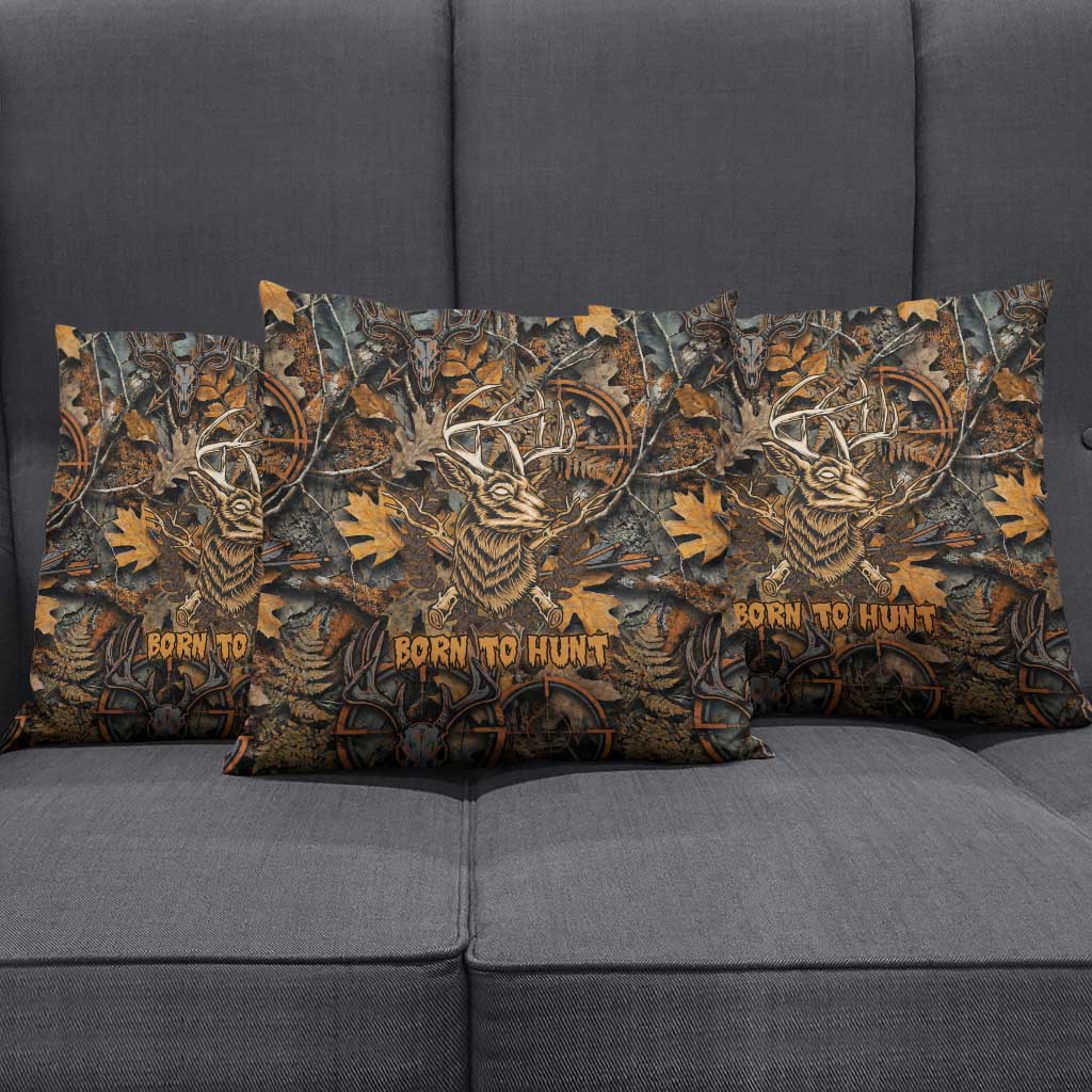 Deer Hunting Skull Pillow Cover Autumn Leaves Rustic Brown and Orange Tones