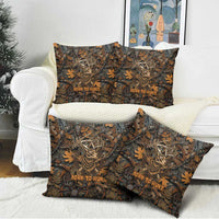 Deer Hunting Skull Pillow Cover Autumn Leaves Rustic Brown and Orange Tones