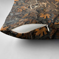 Deer Hunting Skull Pillow Cover Autumn Leaves Rustic Brown and Orange Tones