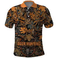 Deer Hunting Skull Polo Shirt Autumn Leaves Rustic Brown and Orange Tones
