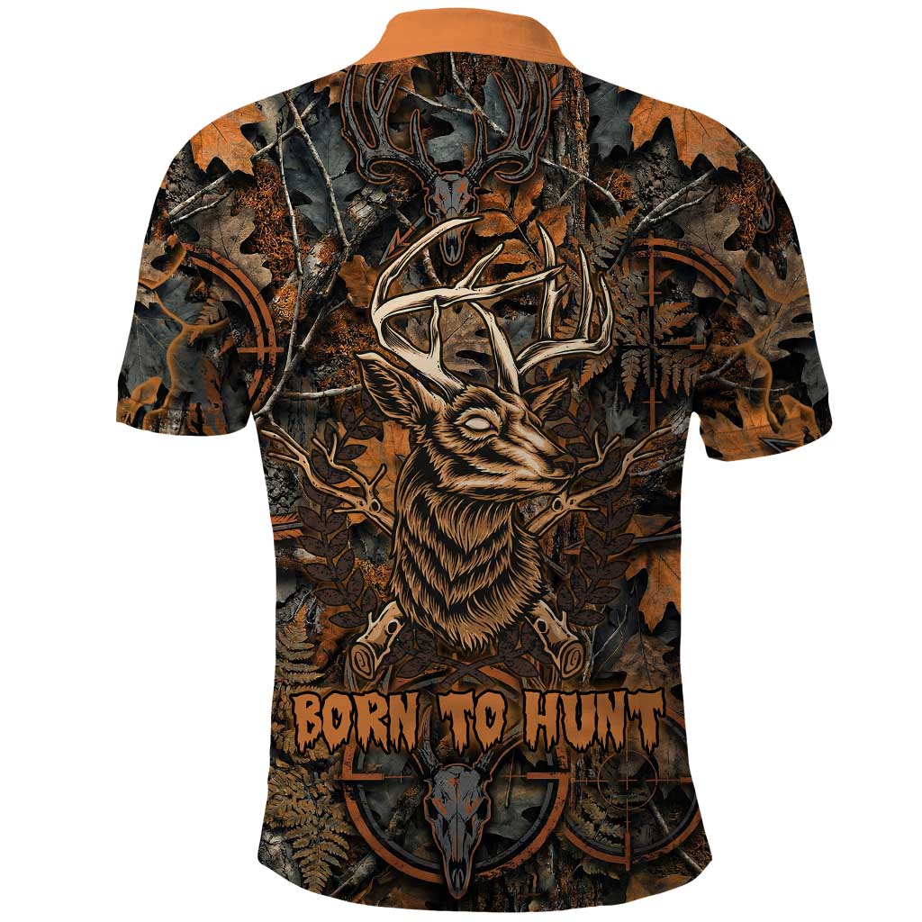 Deer Hunting Skull Polo Shirt Autumn Leaves Rustic Brown and Orange Tones
