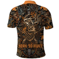 Deer Hunting Skull Polo Shirt Autumn Leaves Rustic Brown and Orange Tones