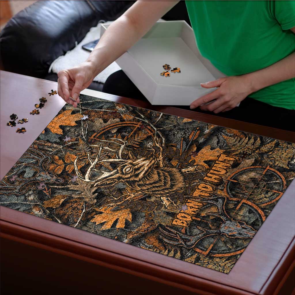 Deer Hunting Skull Puzzle Autumn Leaves Rustic Brown and Orange Tones