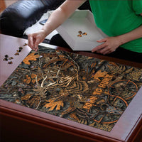 Deer Hunting Skull Puzzle Autumn Leaves Rustic Brown and Orange Tones