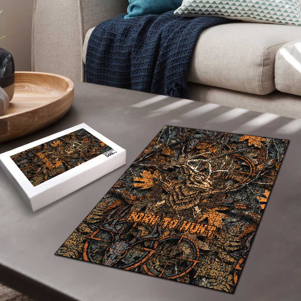 Deer Hunting Skull Puzzle Autumn Leaves Rustic Brown and Orange Tones