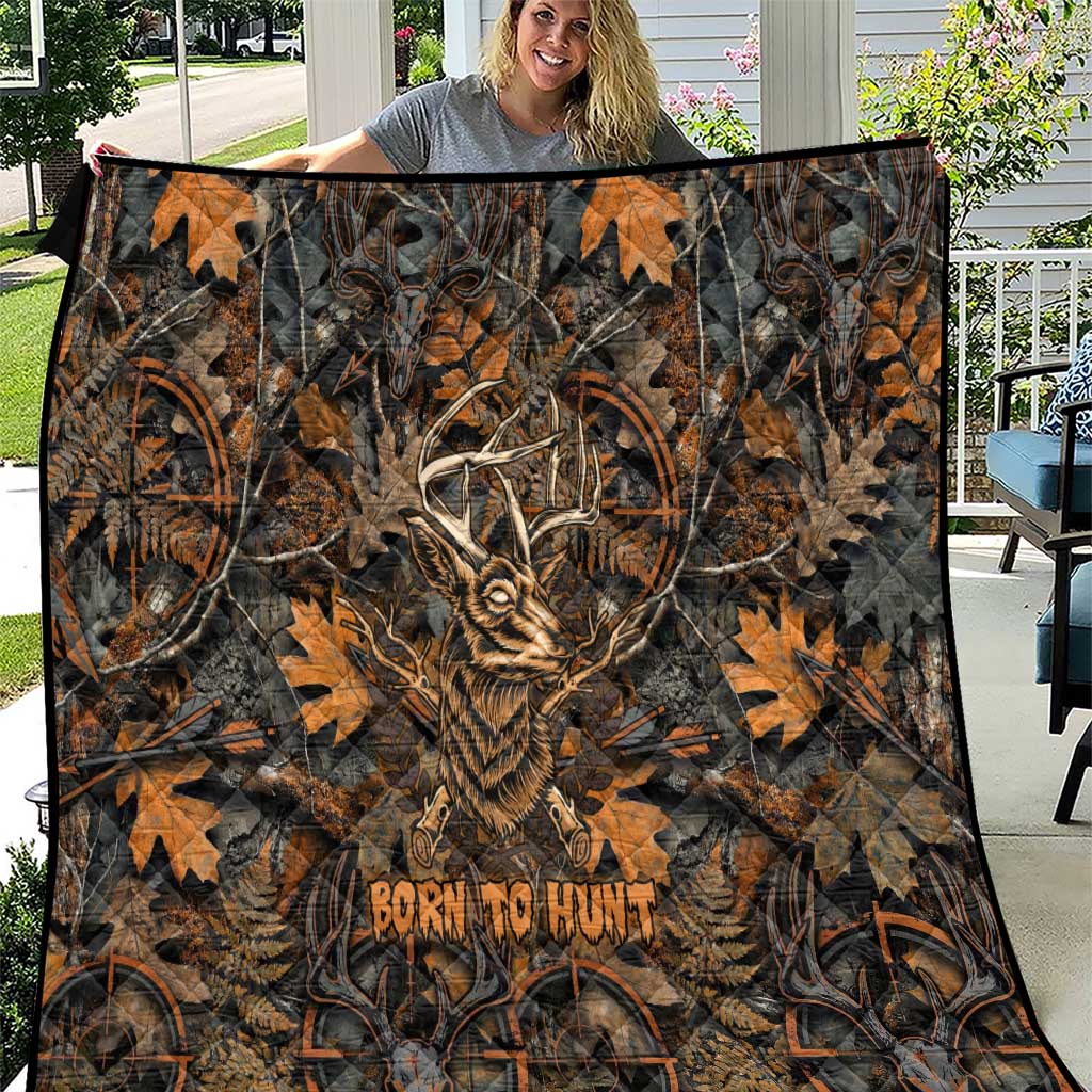 Deer Hunting Skull Quilt Autumn Leaves Rustic Brown and Orange Tones