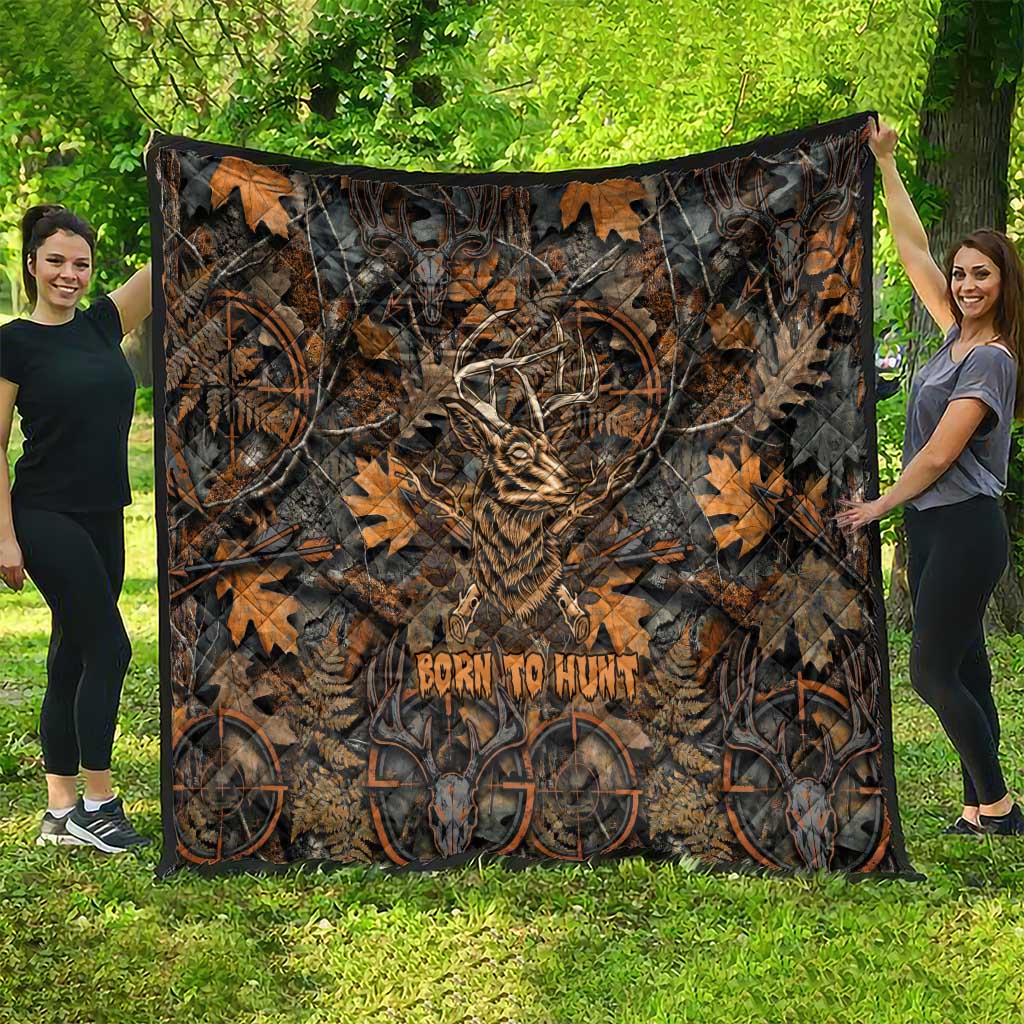 Deer Hunting Skull Quilt Autumn Leaves Rustic Brown and Orange Tones