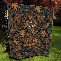 Deer Hunting Skull Quilt Autumn Leaves Rustic Brown and Orange Tones