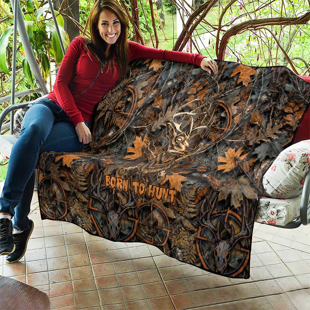 Deer Hunting Skull Quilt Autumn Leaves Rustic Brown and Orange Tones
