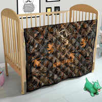 Deer Hunting Skull Quilt Autumn Leaves Rustic Brown and Orange Tones