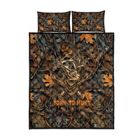 Deer Hunting Skull Quilt Bed Set Autumn Leaves Rustic Brown and Orange Tones