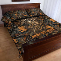 Deer Hunting Skull Quilt Bed Set Autumn Leaves Rustic Brown and Orange Tones
