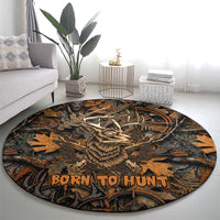 Deer Hunting Skull Round Carpet Autumn Leaves Rustic Brown and Orange Tones