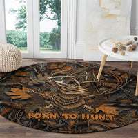 Deer Hunting Skull Round Carpet Autumn Leaves Rustic Brown and Orange Tones