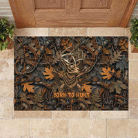Deer Hunting Skull Rubber Doormat Autumn Leaves Rustic Brown and Orange Tones