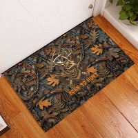 Deer Hunting Skull Rubber Doormat Autumn Leaves Rustic Brown and Orange Tones