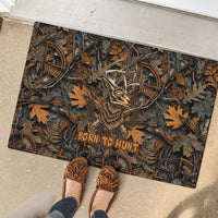Deer Hunting Skull Rubber Doormat Autumn Leaves Rustic Brown and Orange Tones