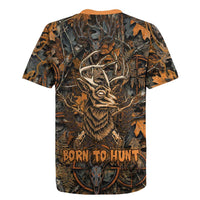 Deer Hunting Skull Rugby Jersey Autumn Leaves Rustic Brown and Orange Tones