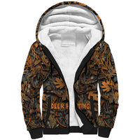 Deer Hunting Skull Sherpa Hoodie Autumn Leaves Rustic Brown and Orange Tones