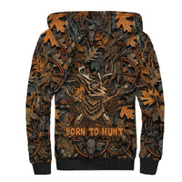 Deer Hunting Skull Sherpa Hoodie Autumn Leaves Rustic Brown and Orange Tones