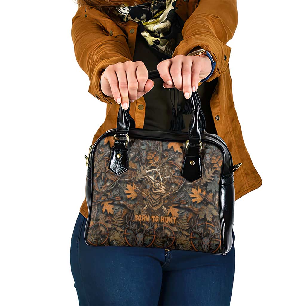 Deer Hunting Skull Shoulder Handbag Autumn Leaves Rustic Brown and Orange Tones