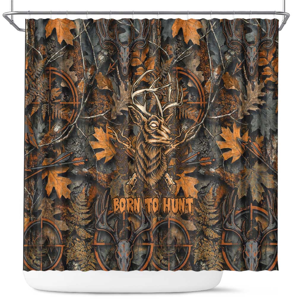 Deer Hunting Skull Shower Curtain Autumn Leaves Rustic Brown and Orange Tones