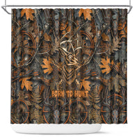 Deer Hunting Skull Shower Curtain Autumn Leaves Rustic Brown and Orange Tones
