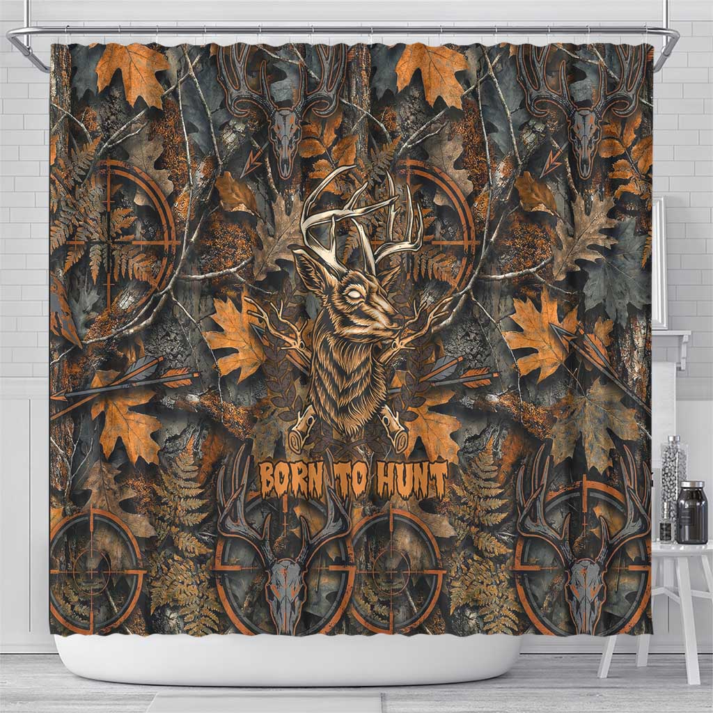 Deer Hunting Skull Shower Curtain Autumn Leaves Rustic Brown and Orange Tones