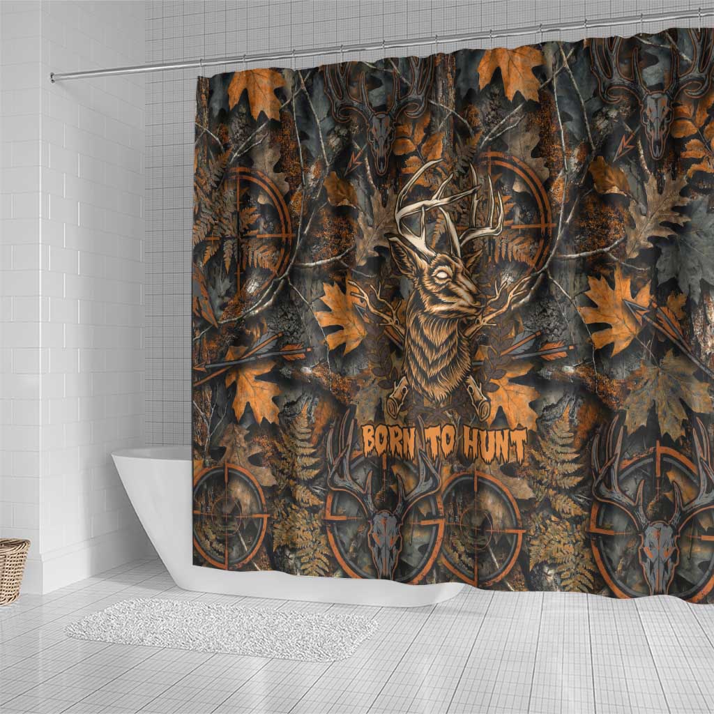 Deer Hunting Skull Shower Curtain Autumn Leaves Rustic Brown and Orange Tones