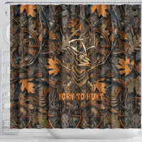 Deer Hunting Skull Shower Curtain Autumn Leaves Rustic Brown and Orange Tones