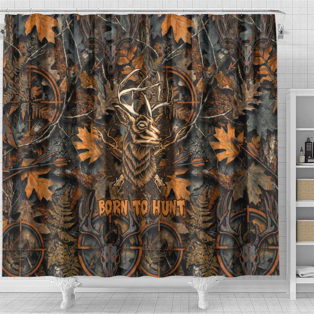 Deer Hunting Skull Shower Curtain Autumn Leaves Rustic Brown and Orange Tones