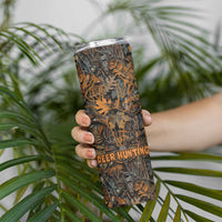 Deer Hunting Skull Skinny Tumbler Autumn Leaves Rustic Brown and Orange Tones