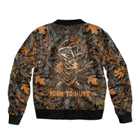 Deer Hunting Skull Sleeve Zip Bomber Jacket Autumn Leaves Rustic Brown and Orange Tones
