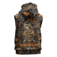 Deer Hunting Skull Sleeveless Hoodie Autumn Leaves Rustic Brown and Orange Tones