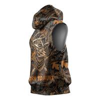 Deer Hunting Skull Sleeveless Hoodie Autumn Leaves Rustic Brown and Orange Tones