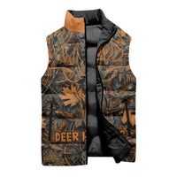 Deer Hunting Skull Sleeveless Puffer Jacket Autumn Leaves Rustic Brown and Orange Tones